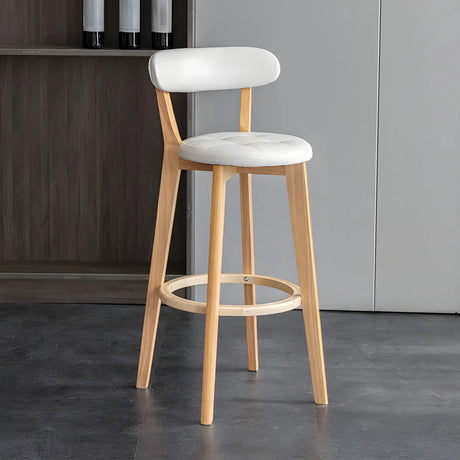 Multi-Color Round Leather Low Back Bar Stool Wood Image - 2