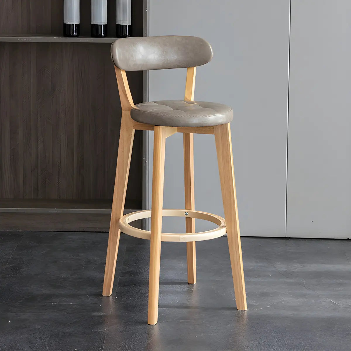 Multi-Color Round Leather Low Back Bar Stool Wood Image - 20