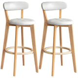 Multi-Color Round Leather Low Back Bar Stool Wood Image - 22