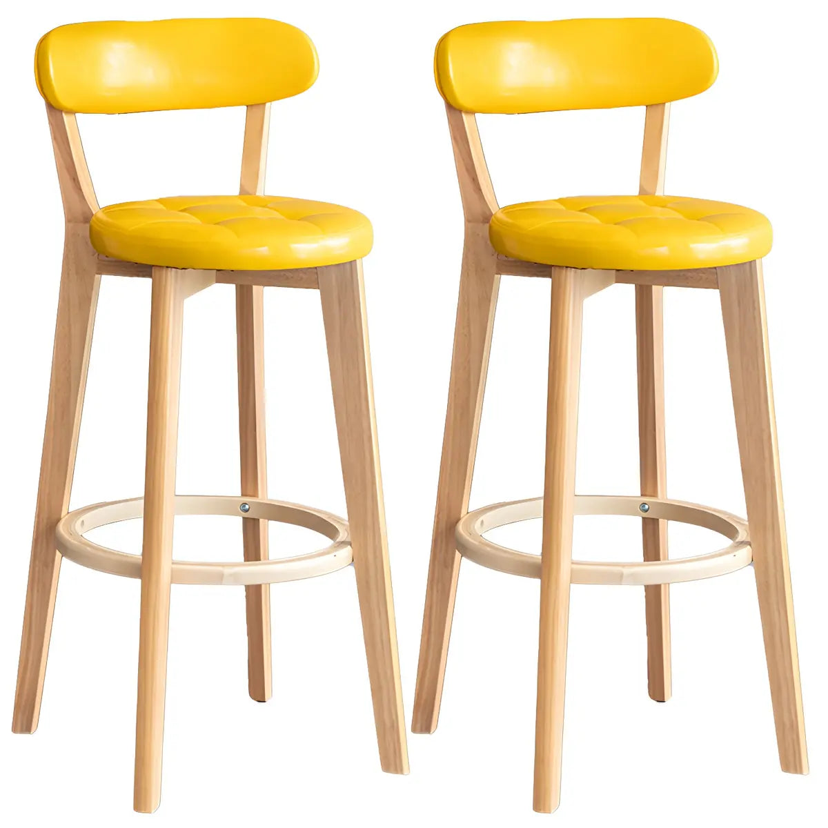 Multi-Color Round Leather Low Back Bar Stool Wood Image - 24