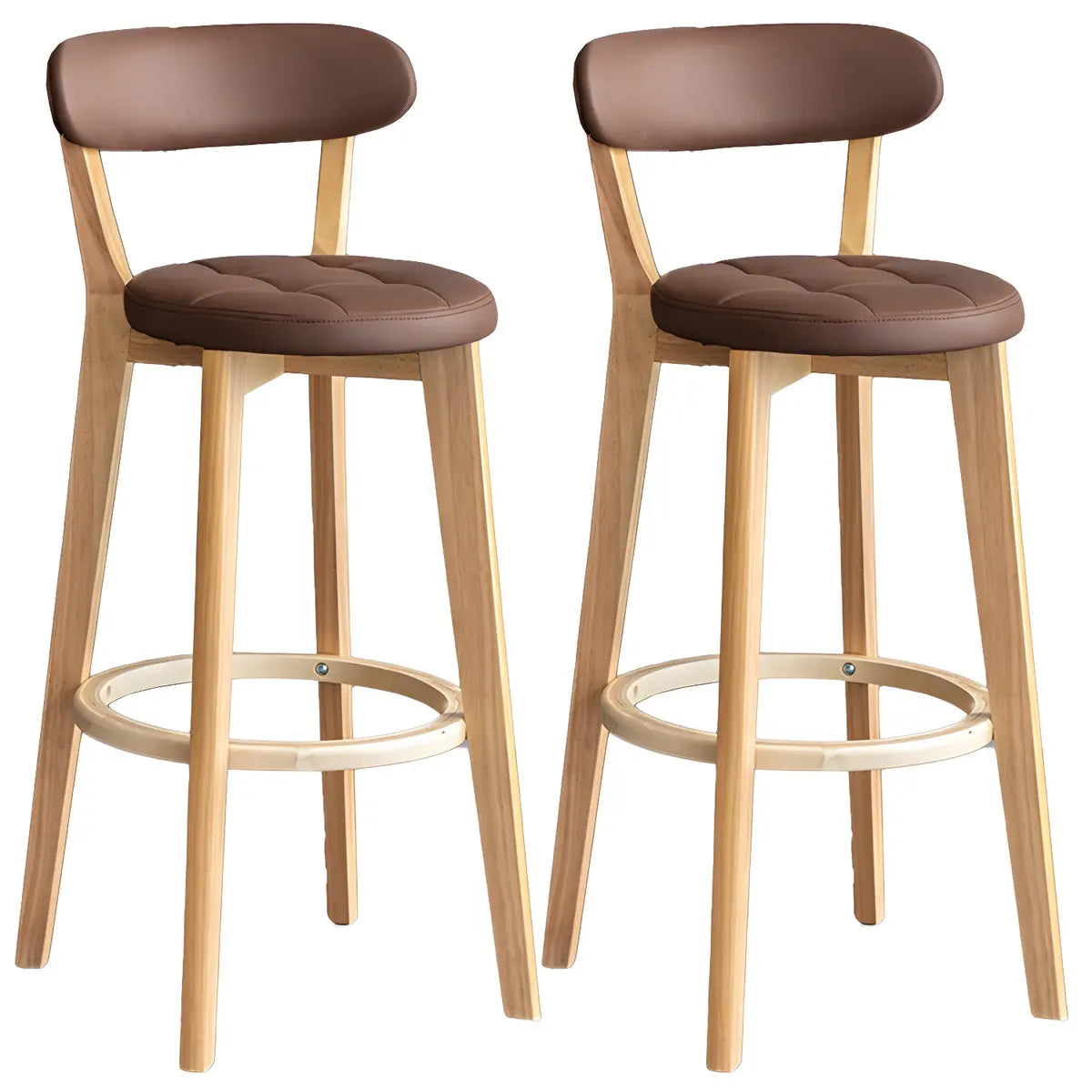 Multi-Color Round Leather Low Back Bar Stool Wood Image - 25