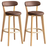 Multi-Color Round Leather Low Back Bar Stool Wood Image - 25