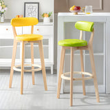 Multi-Color Round Leather Low Back Bar Stool Wood Image - 27