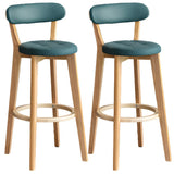 Multi-Color Round Leather Low Back Bar Stool Wood Image - 28