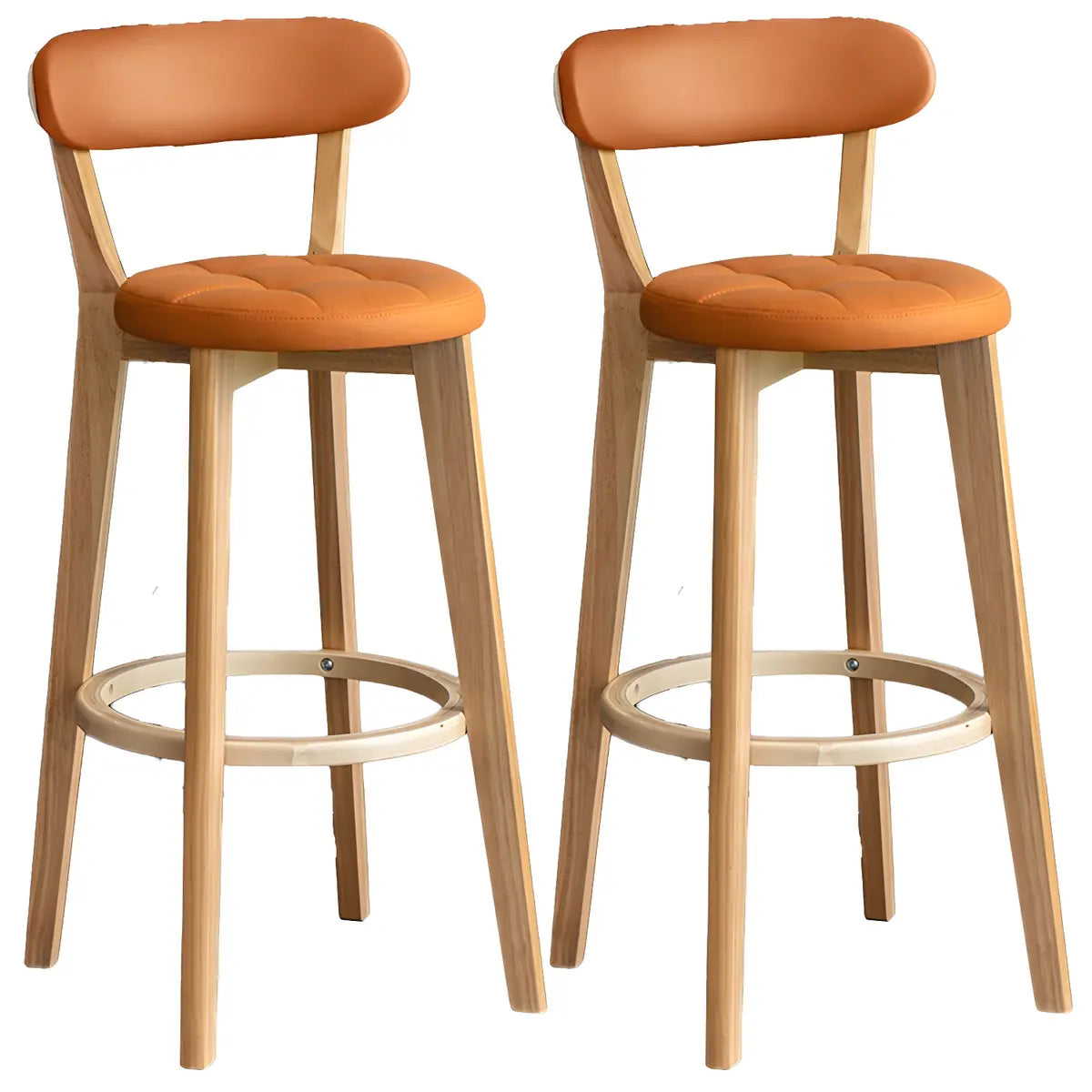 Multi-Color Round Leather Low Back Bar Stool Wood Image - 30