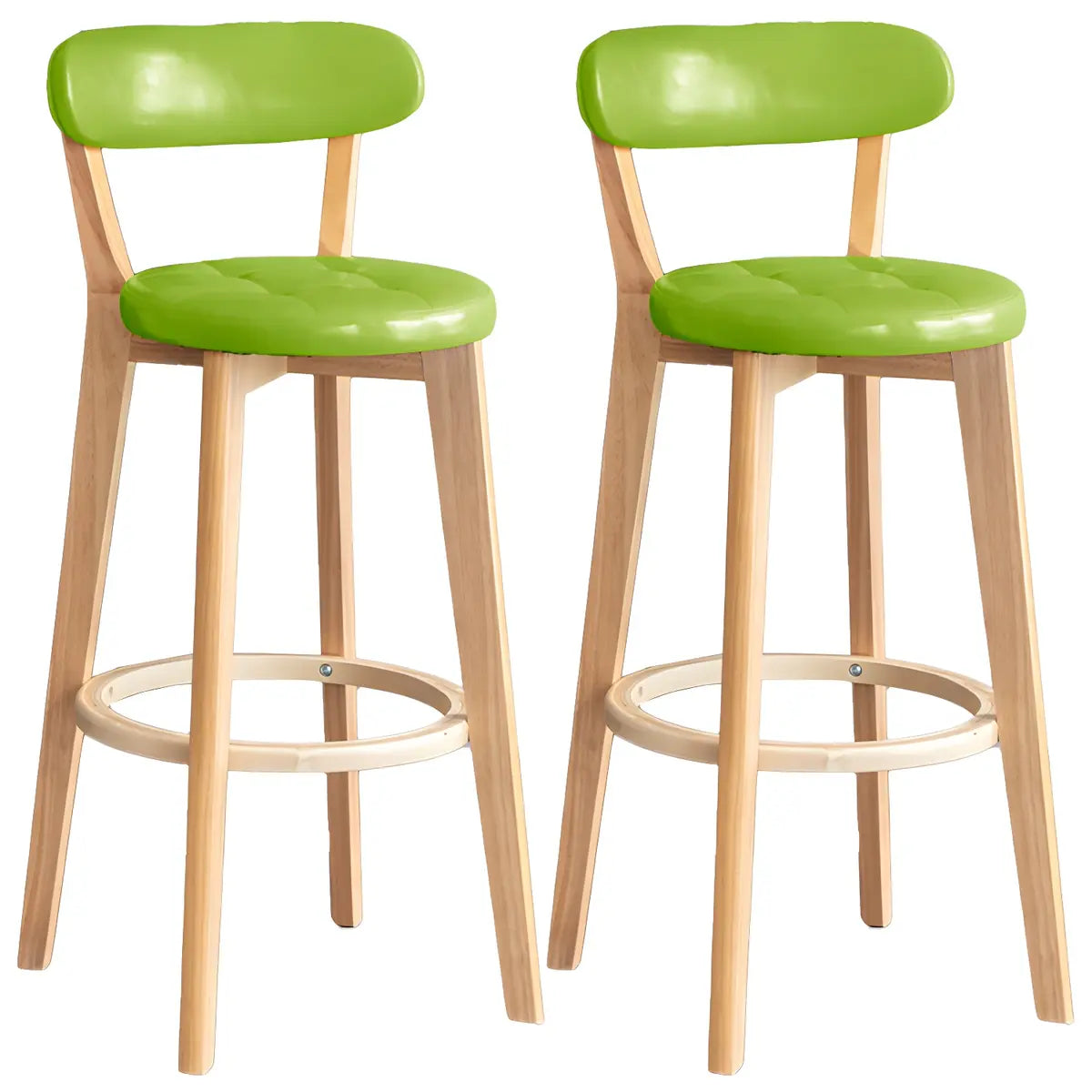 Multi-Color Round Leather Low Back Bar Stool Wood Image - 31