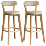 Multi-Color Round Leather Low Back Bar Stool Wood Image - 32