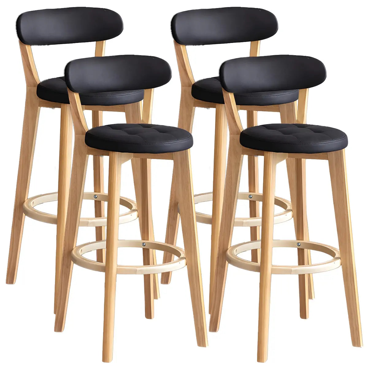 Multi-Color Round Leather Low Back Bar Stool Wood Image - 33