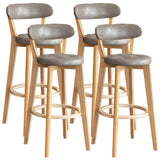 Multi-Color Round Leather Low Back Bar Stool Wood Image - 34