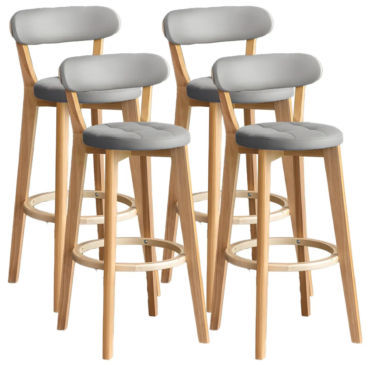 Multi-Color Round Leather Low Back Bar Stool Wood Image - 35