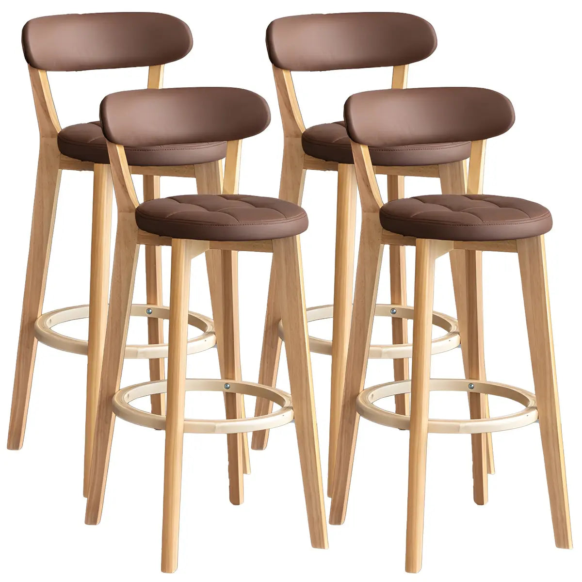 Multi-Color Round Leather Low Back Bar Stool Wood Image - 38