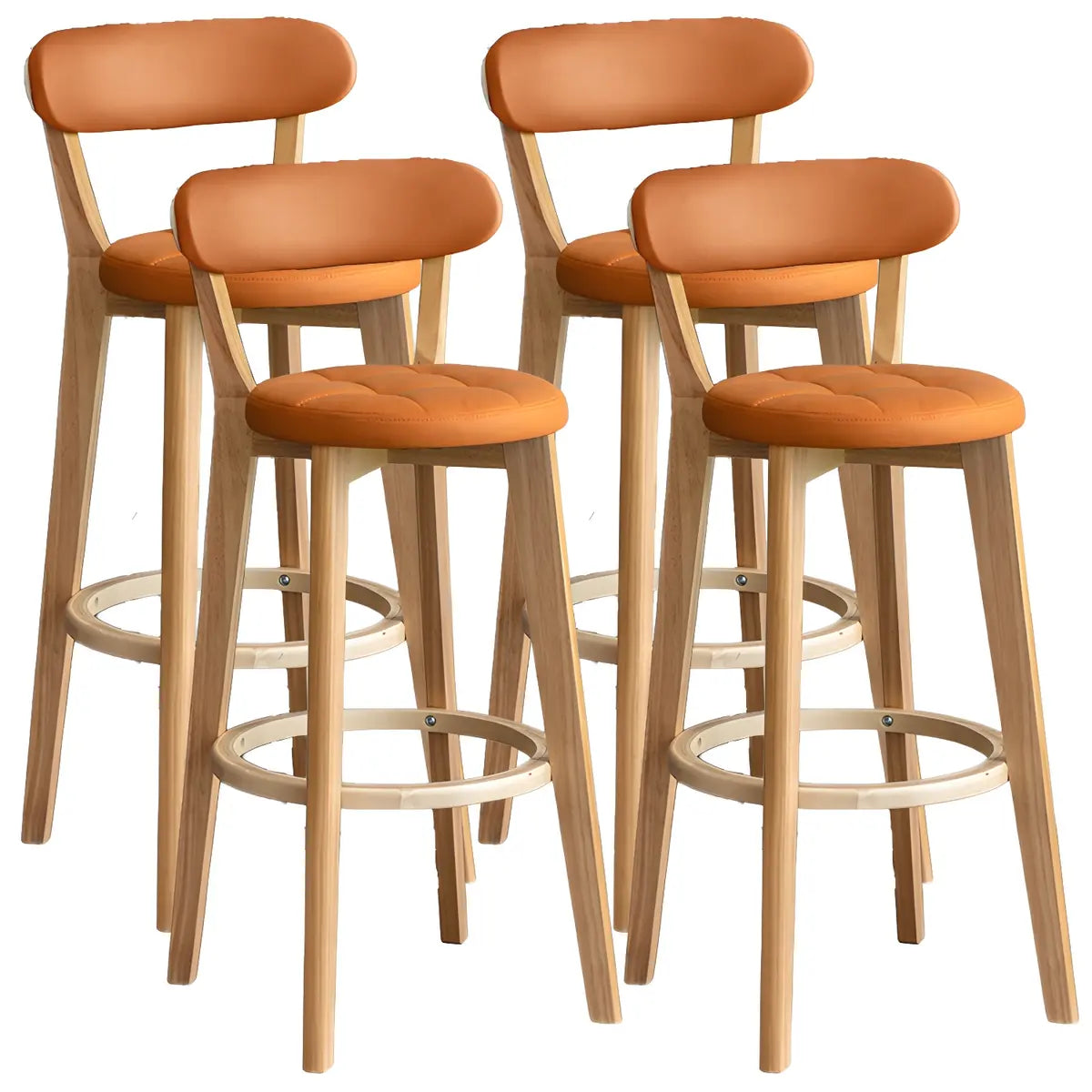 Multi-Color Round Leather Low Back Bar Stool Wood Image - 40