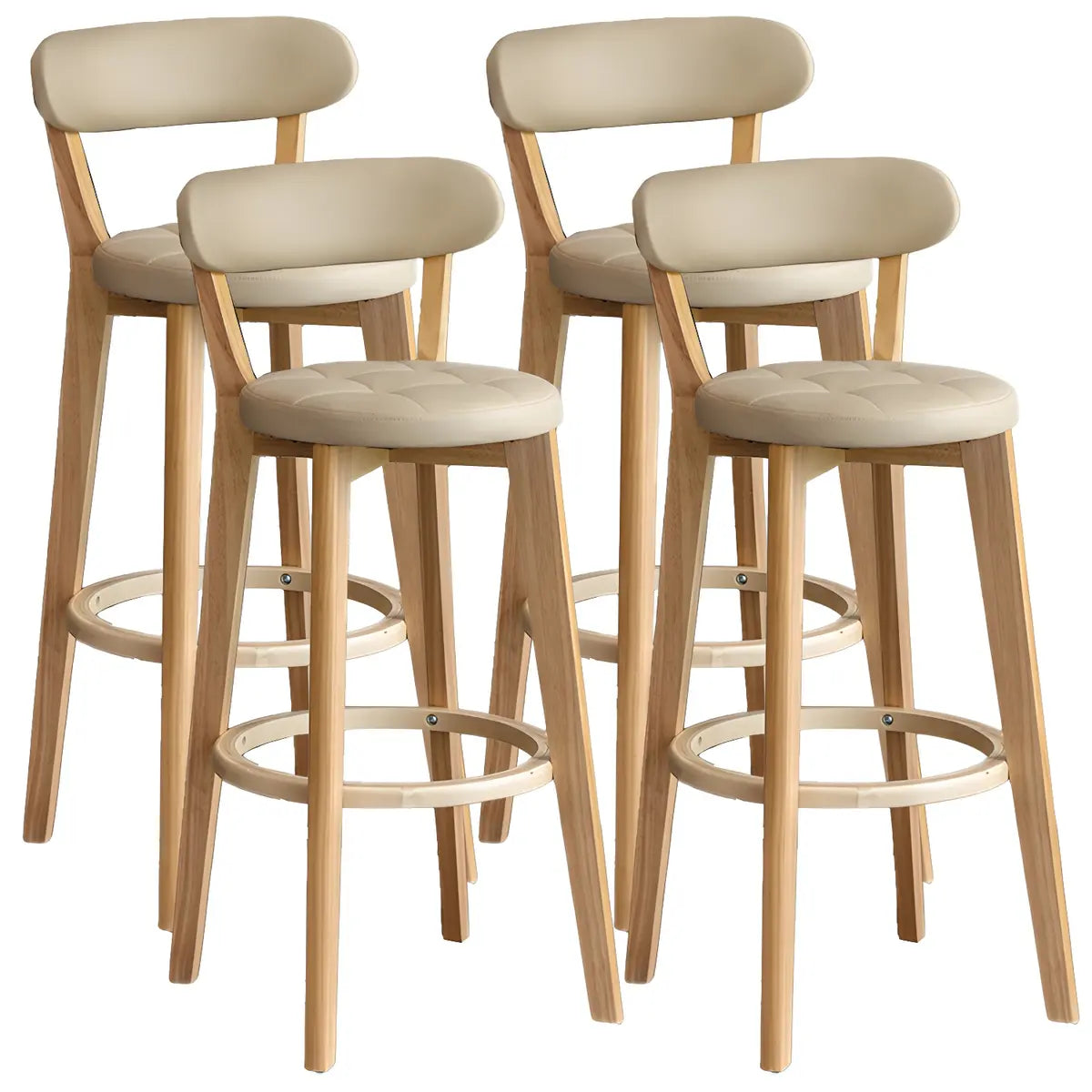 Multi-Color Round Leather Low Back Bar Stool Wood Image - 42