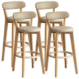 Multi-Color Round Leather Low Back Bar Stool Wood Image - 42