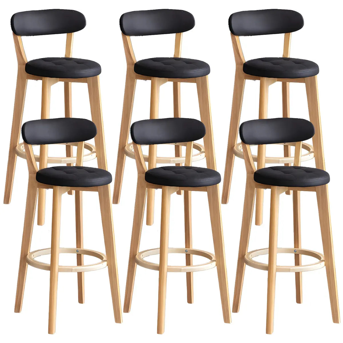 Multi-Color Round Leather Low Back Bar Stool Wood Image - 43