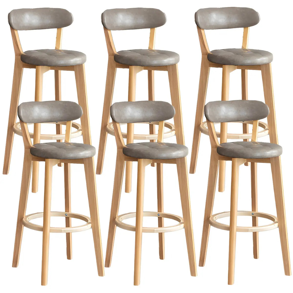 Multi-Color Round Leather Low Back Bar Stool Wood Image - 44