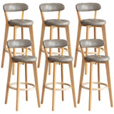 Multi-Color Round Leather Low Back Bar Stool Wood Image - 44