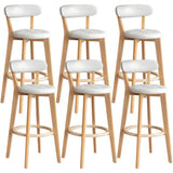 Multi-Color Round Leather Low Back Bar Stool Wood Image - 46