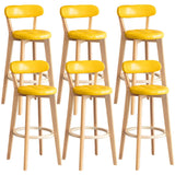 Multi-Color Round Leather Low Back Bar Stool Wood Image - 47