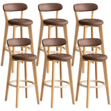 Multi-Color Round Leather Low Back Bar Stool Wood Image - 48