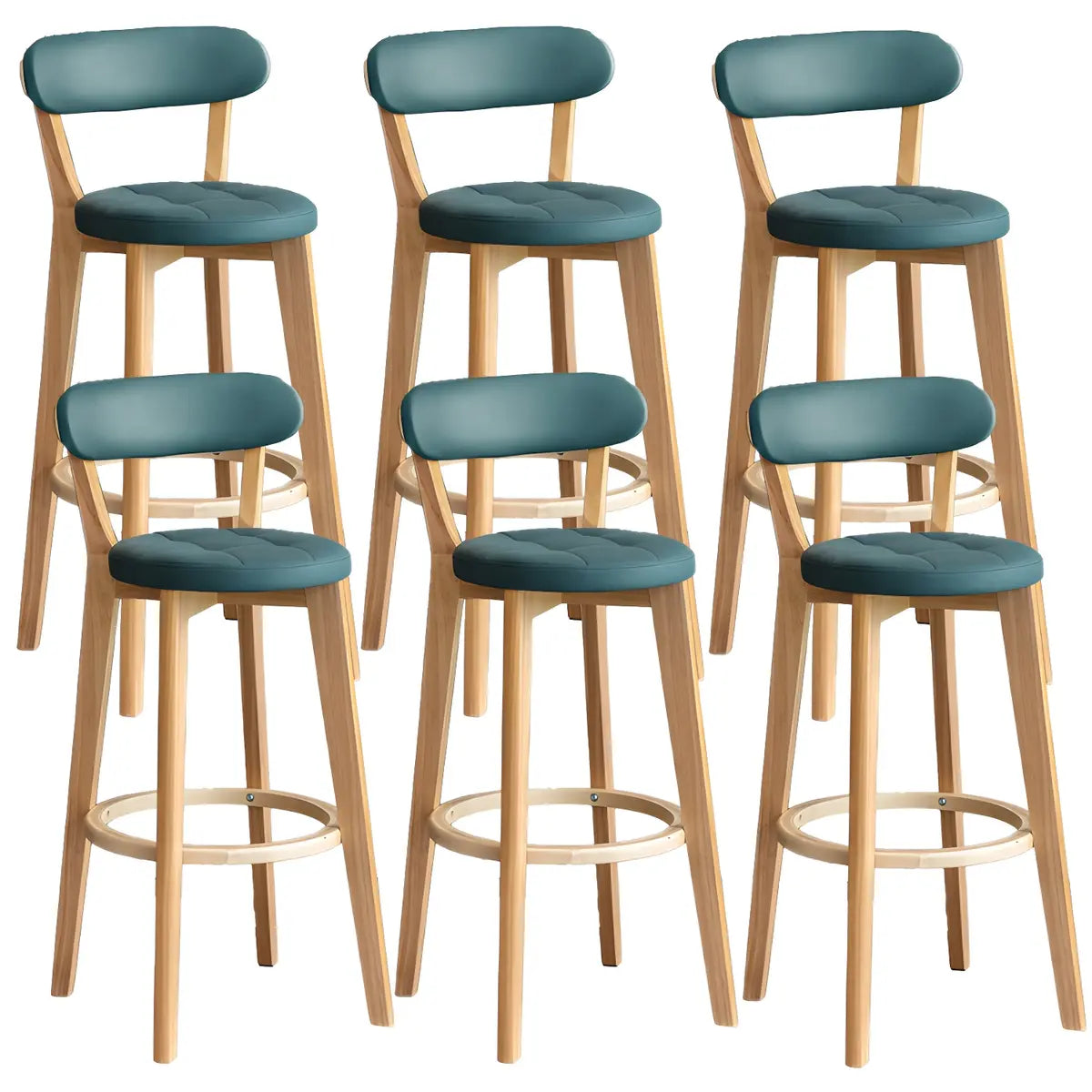 Multi-Color Round Leather Low Back Bar Stool Wood Image - 49