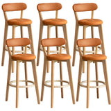 Multi-Color Round Leather Low Back Bar Stool Wood Image - 50