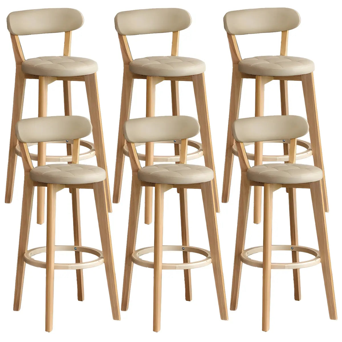 Multi-Color Round Leather Low Back Bar Stool Wood Image - 52