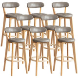 Multi-Color Round Leather Low Back Bar Stool Wood Image - 54