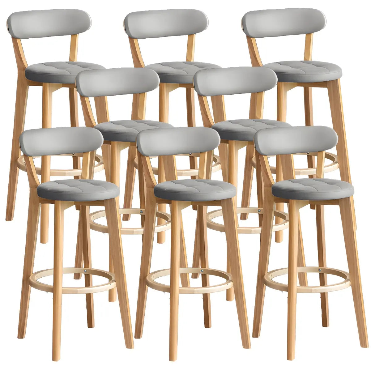 Multi-Color Round Leather Low Back Bar Stool Wood Image - 55