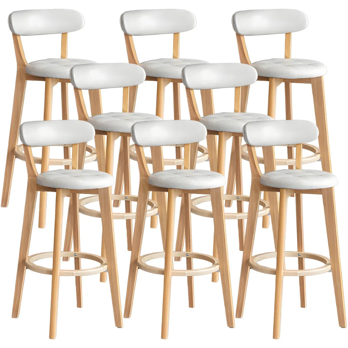 Multi-Color Round Leather Low Back Bar Stool Wood Image - 56