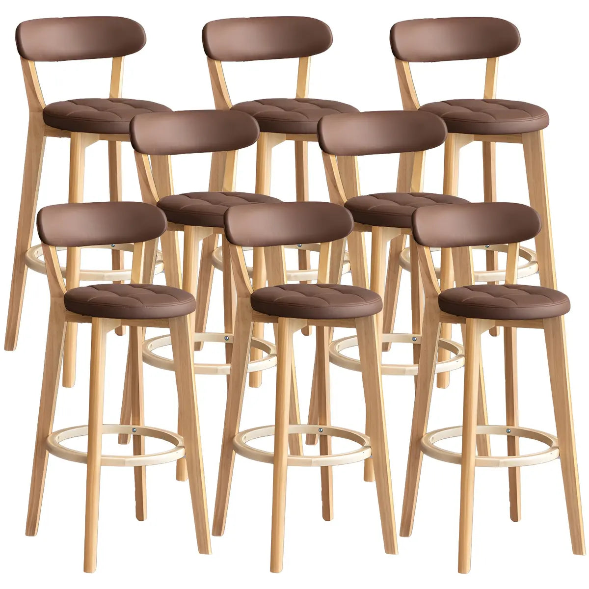 Multi-Color Round Leather Low Back Bar Stool Wood Image - 58