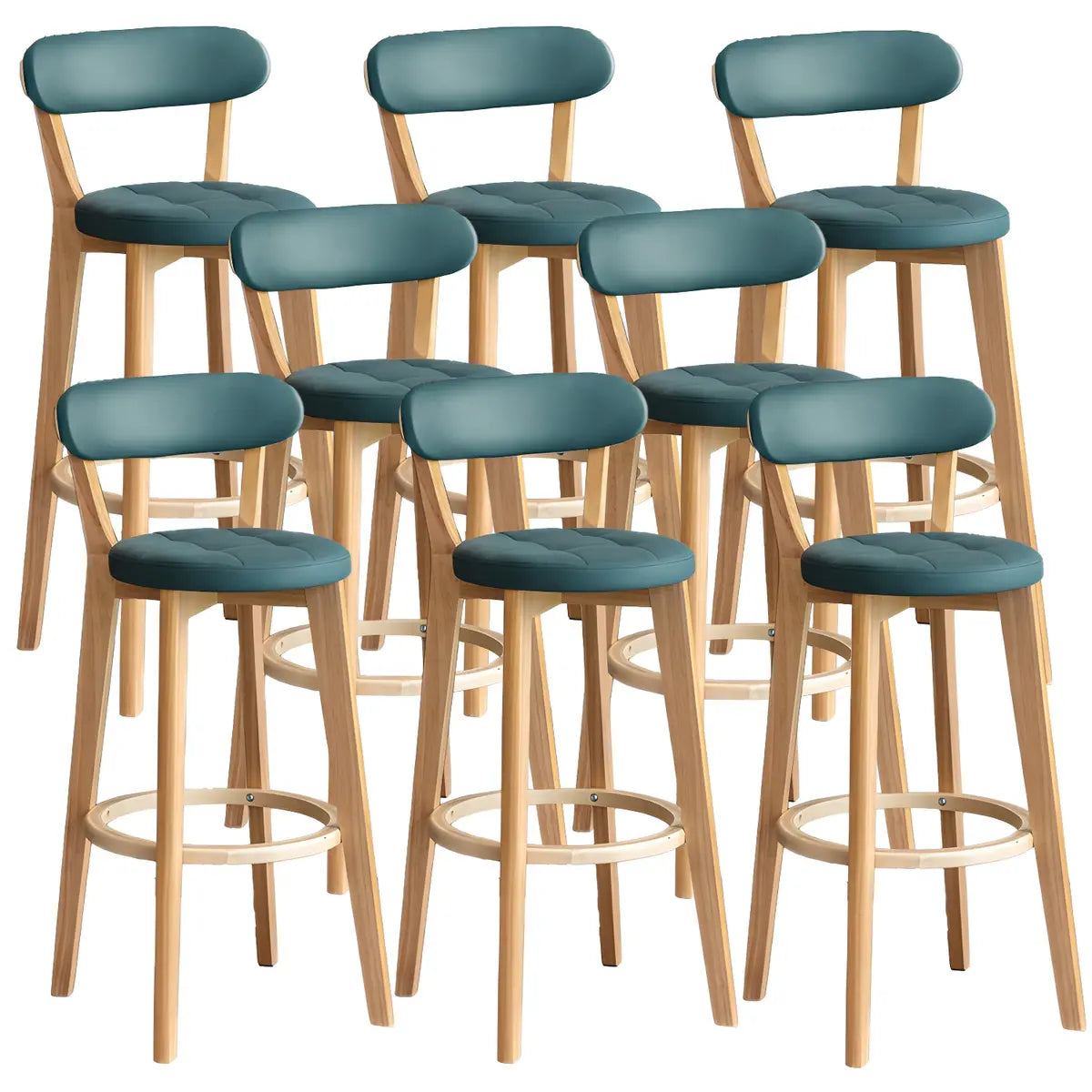 Multi-Color Round Leather Low Back Bar Stool Wood Image - 59