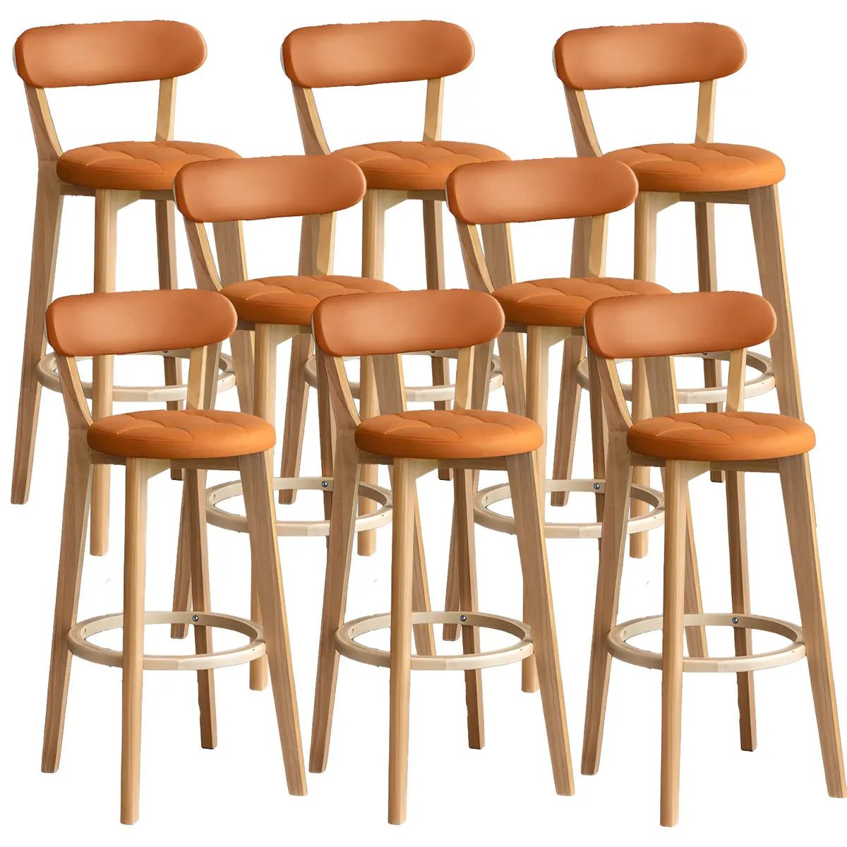 Multi-Color Round Leather Low Back Bar Stool Wood Image - 60