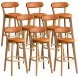 Multi-Color Round Leather Low Back Bar Stool Wood Image - 60