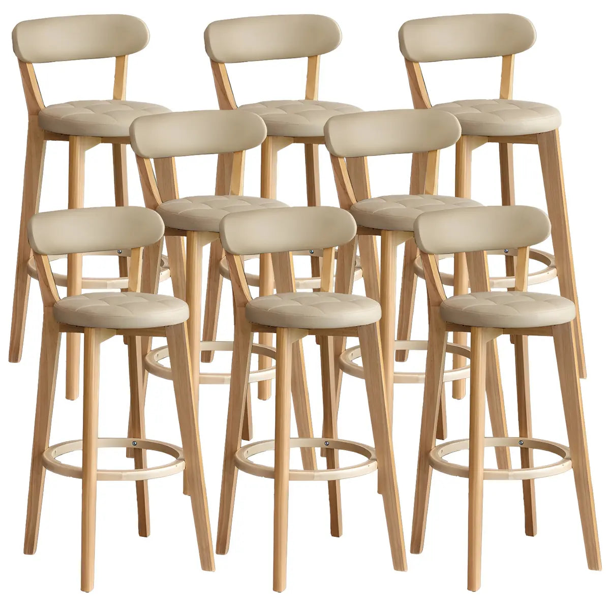 Multi-Color Round Leather Low Back Bar Stool Wood Image - 62