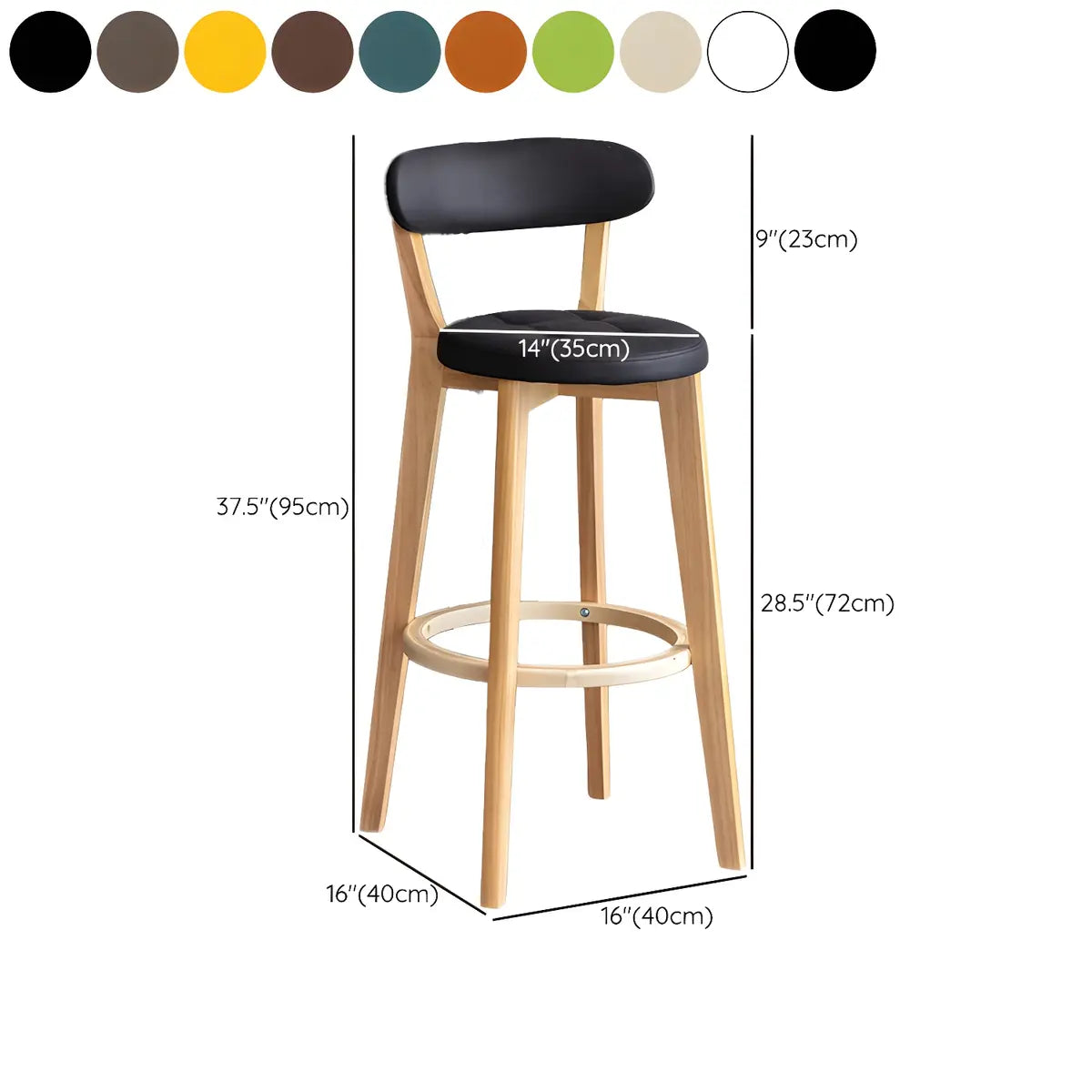 Multi-Color Round Leather Low Back Bar Stool Wood 