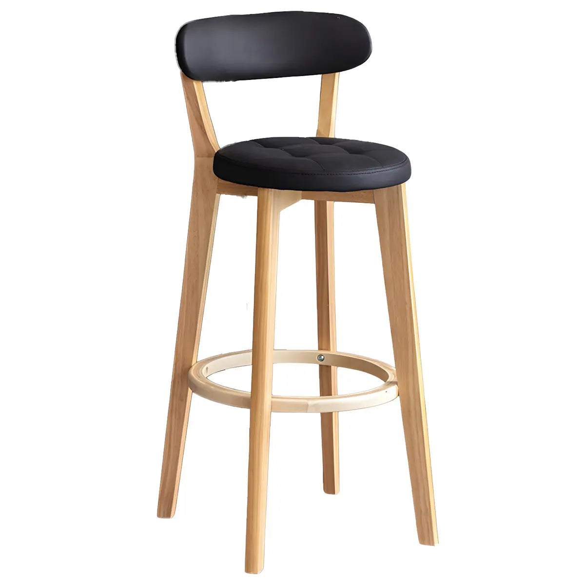 Multi-Color Round Leather Low Back Bar Stool Wood Image - 9