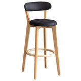 Multi-Color Round Leather Low Back Bar Stool Wood Image - 9