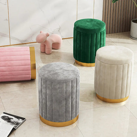 Multi-Color Velvet Drum Upholstered Metal Vanity Stool Image - 1