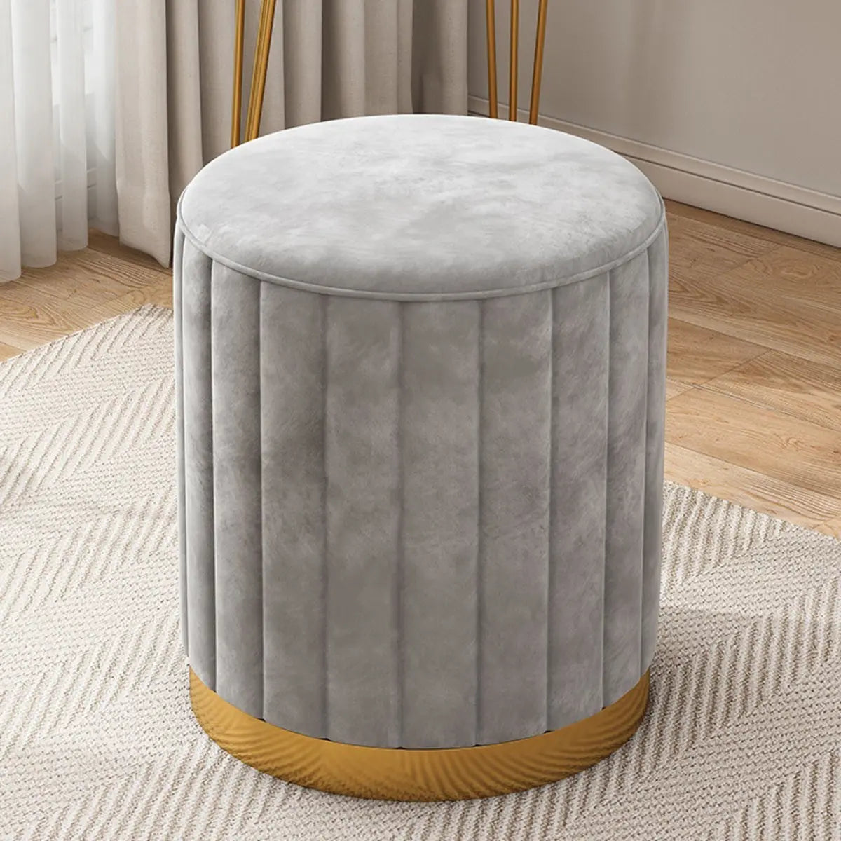 Multi-Color Velvet Drum Upholstered Metal Vanity Stool Image - 13