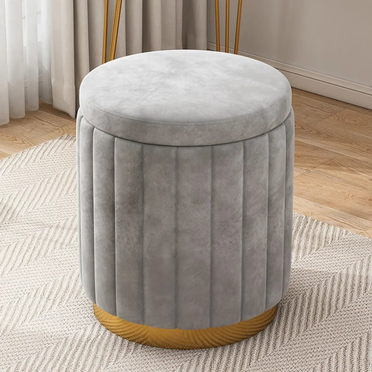 Multi-Color Velvet Drum Upholstered Metal Vanity Stool Image - 15