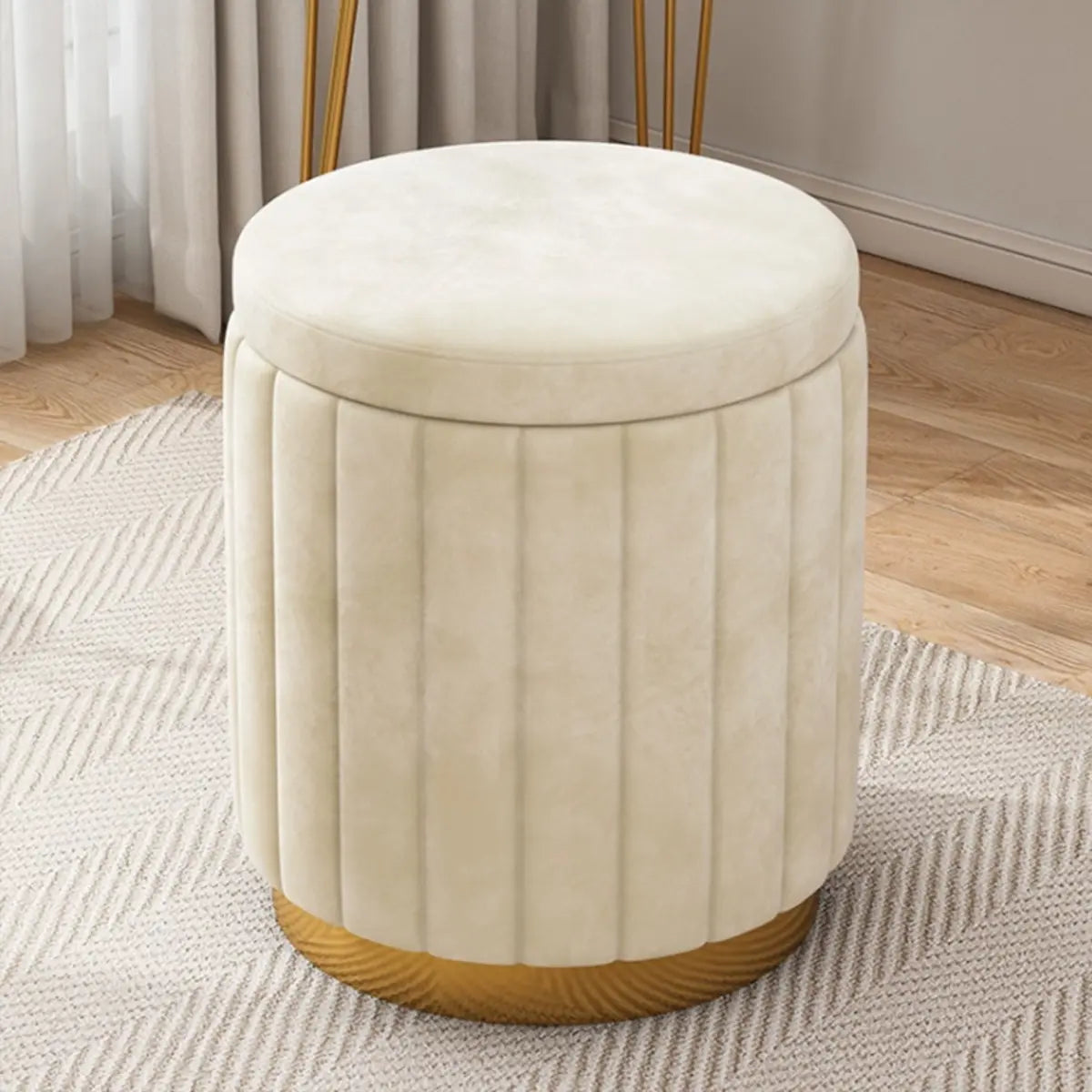 Multi-Color Velvet Drum Upholstered Metal Vanity Stool Image - 16