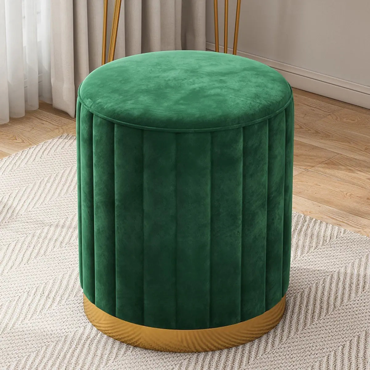 Multi-Color Velvet Drum Upholstered Metal Vanity Stool Image - 17