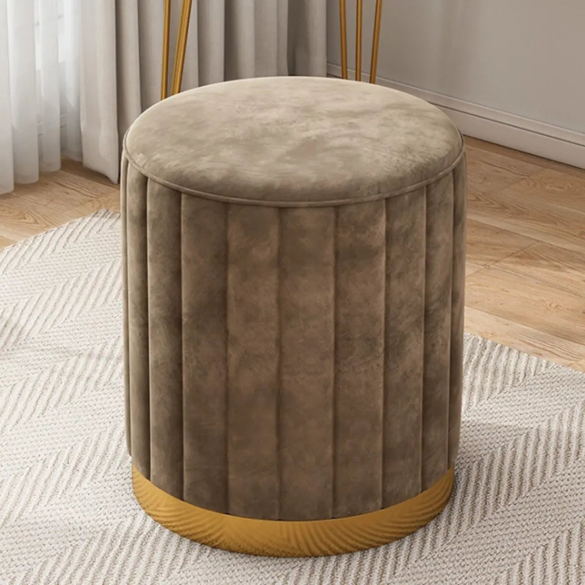 Multi-Color Velvet Drum Upholstered Metal Vanity Stool Image - 18