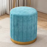 Multi-Color Velvet Drum Upholstered Metal Vanity Stool Image - 2