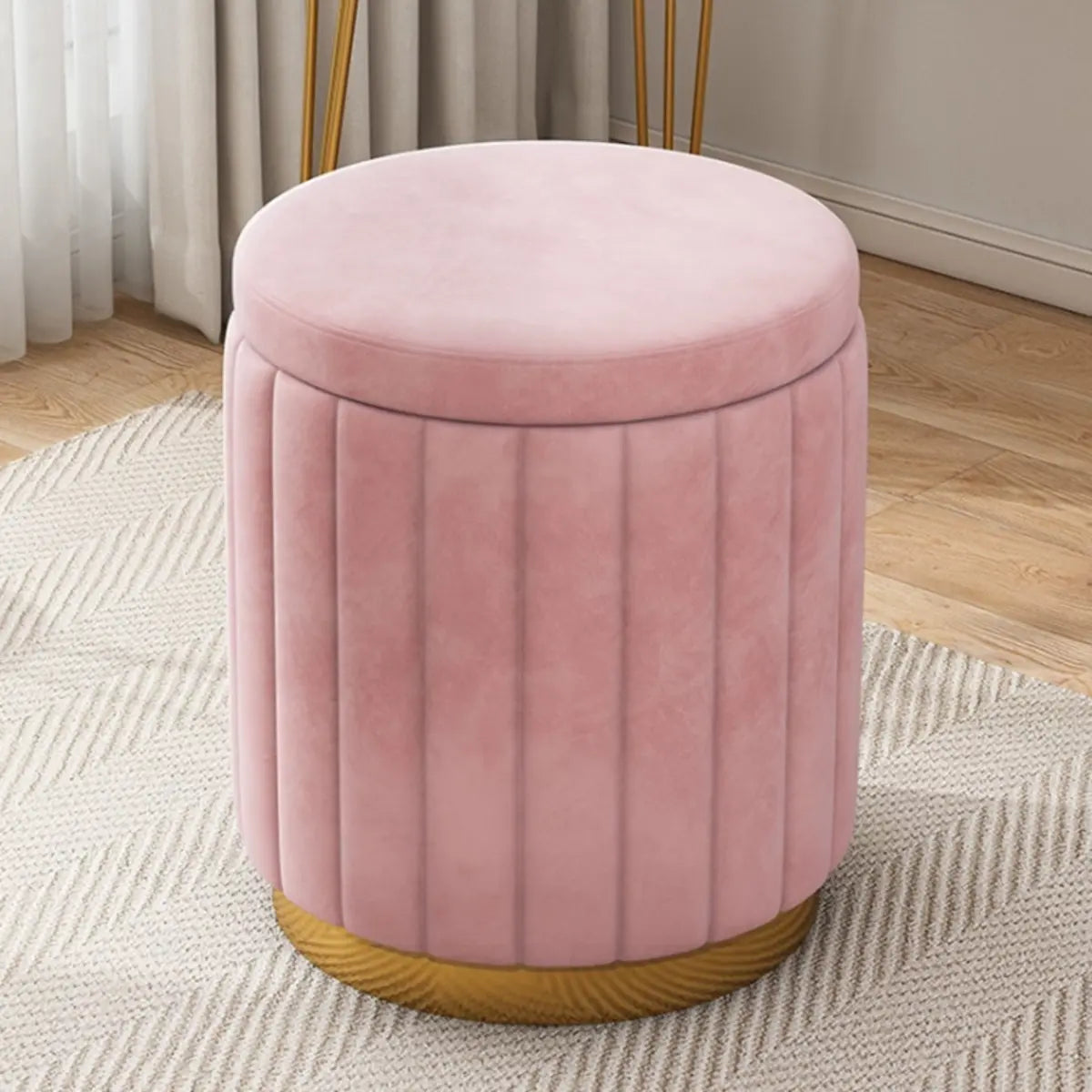 Multi-Color Velvet Drum Upholstered Metal Vanity Stool Image - 22