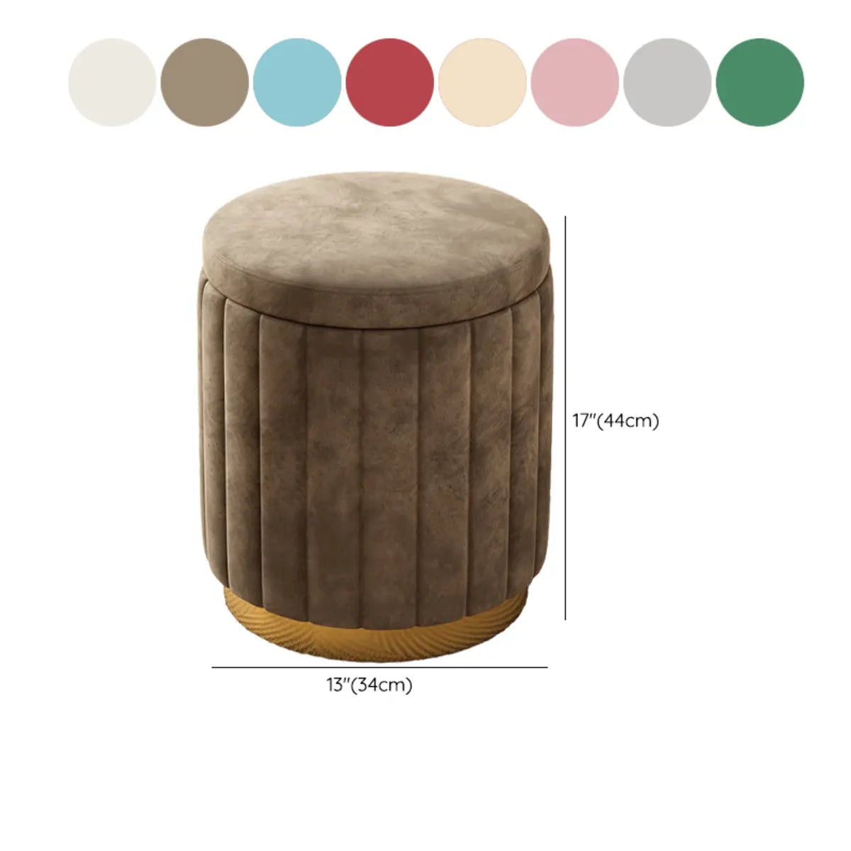 Multi-Color Velvet Drum Upholstered Metal Vanity Stool 