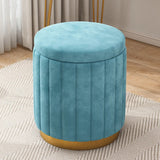 Multi-Color Velvet Drum Upholstered Metal Vanity Stool Image - 4