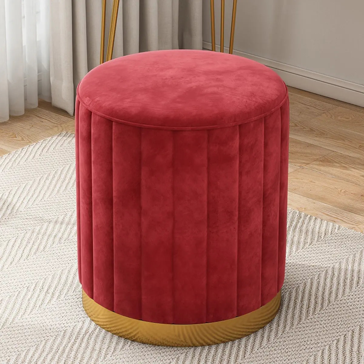 Multi-Color Velvet Drum Upholstered Metal Vanity Stool Image - 5