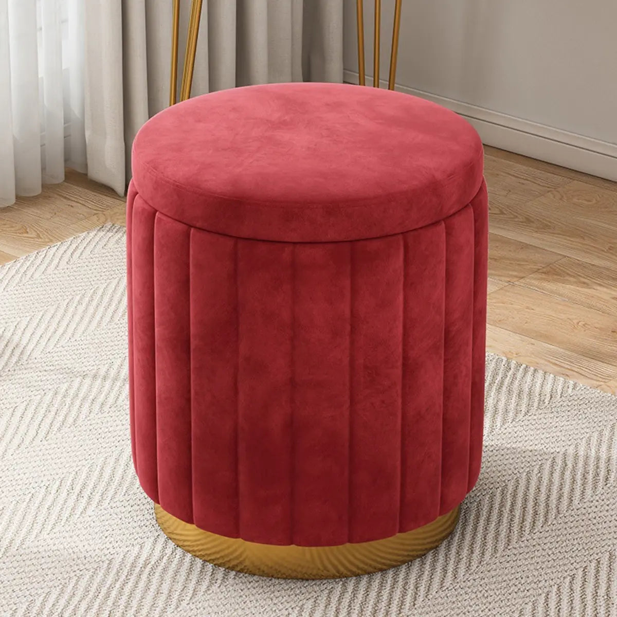 Multi-Color Velvet Drum Upholstered Metal Vanity Stool Image - 7